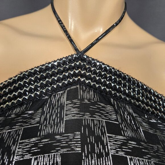Y2K Black Silver Halter Top Womens Size S Metallic Trashy Mcbling 2000s - Picture 2 of 8